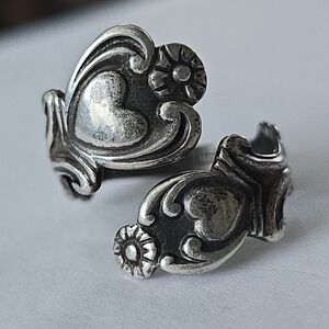 Vintage Avon Hearts & Flowers Sterling Silver Adjustable Wrap Spoon Ring 